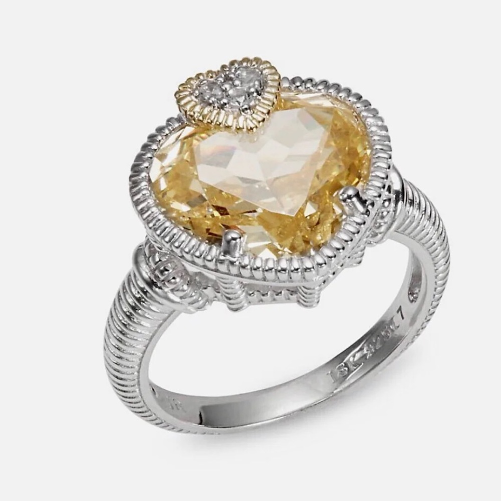 Judith Ripka JR TWO Canary Crystal & White Sapphire “Lola” Heart-shaped Ring